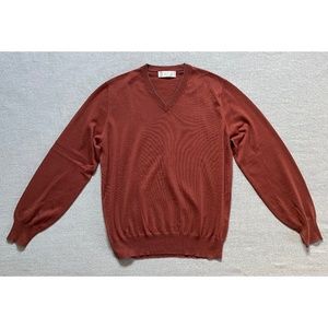Brunello Cucinelli Men's Cashmere V-Neck Sweater, Rust, size Medium 38US (48IT)